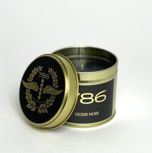Oudh Noir candle in a tin